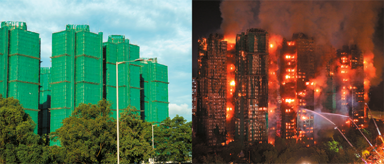 Des flammes dévorent un quartier résidentiel à Hong Kong